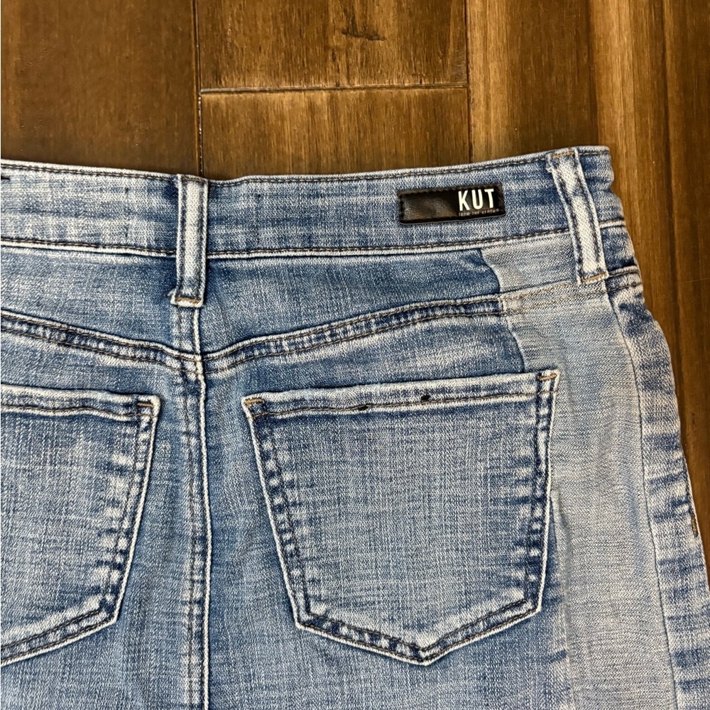 Kut from the Kloth Sz 2 Joey Skirt Blue Denim Two Tone Panel High Waist Short - Picture 8 of 9